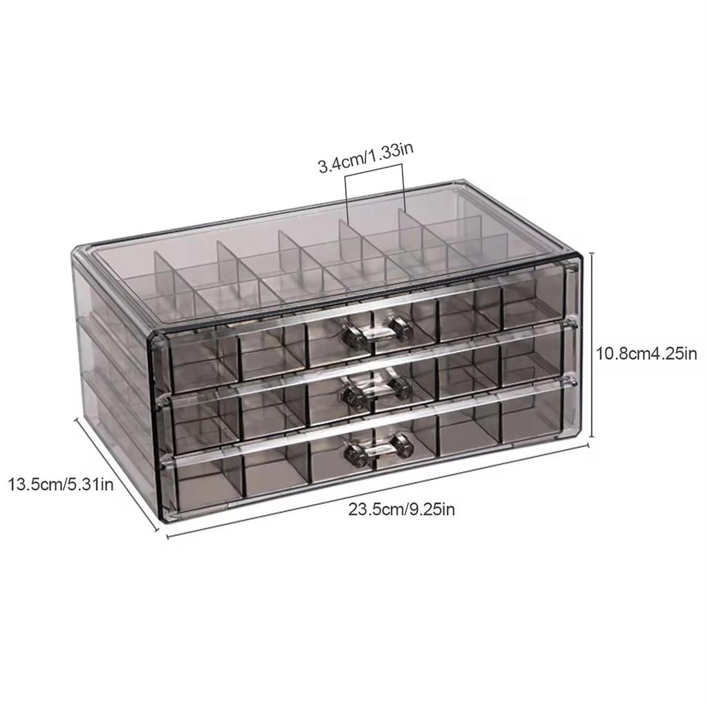 Multi-Compartment Jewelry Storage Box, Acrylic Transparent Earrings Drawer Box With Three-Layer 72-Grid High-Capacity Portable