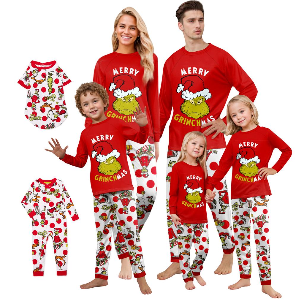 Christmas Print Cute Family Set Pajamas, Home Clothes, Family Set Long Sleeve Top Pants Set