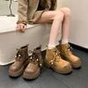 Ретро ботинки Мартин на толстой подошве с увеличением высоты для женской коллекции осень 2025, новые модные облегающие короткие ботинки на шнуровке цвета ревеня