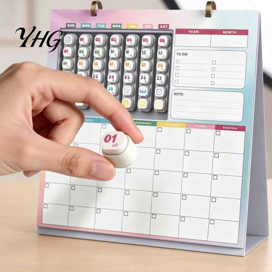 Creative Desk Accessory Reusable Kids Calendar with 42 Magnetic Event Stamps, Undated Monthly Planner Daily Task List for Habits Family Planning,