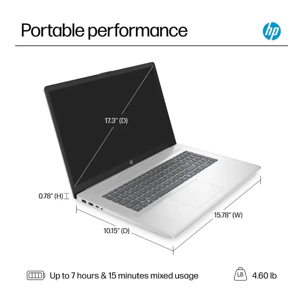 HP Laptop 17-inch, 17.3-inch HD+ display, Gen 13 Intel Core i3, 8GB RAM, 1TB storage (512GB PCIe SSD + 512GB portable drive), Windows 11 Home, WiFi 6,