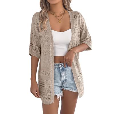 Женский весенне-летний повседневный однотонный трикотаж с вырезом и средним рукавом для праздников