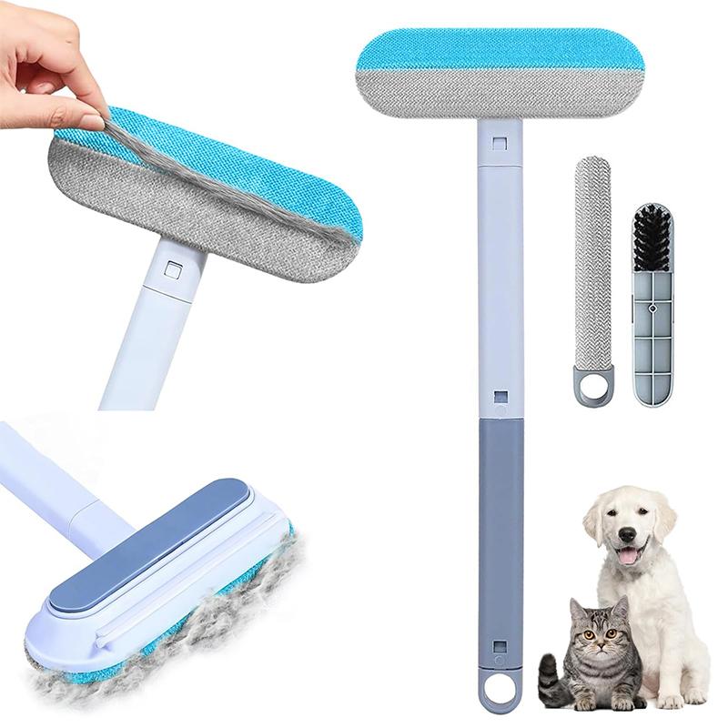 Pet Hair Remover 4 In 1- Reusable Long Handle Dog Hair Remover Brush, Washable Lint Cleaner For Dog And Cat Hair