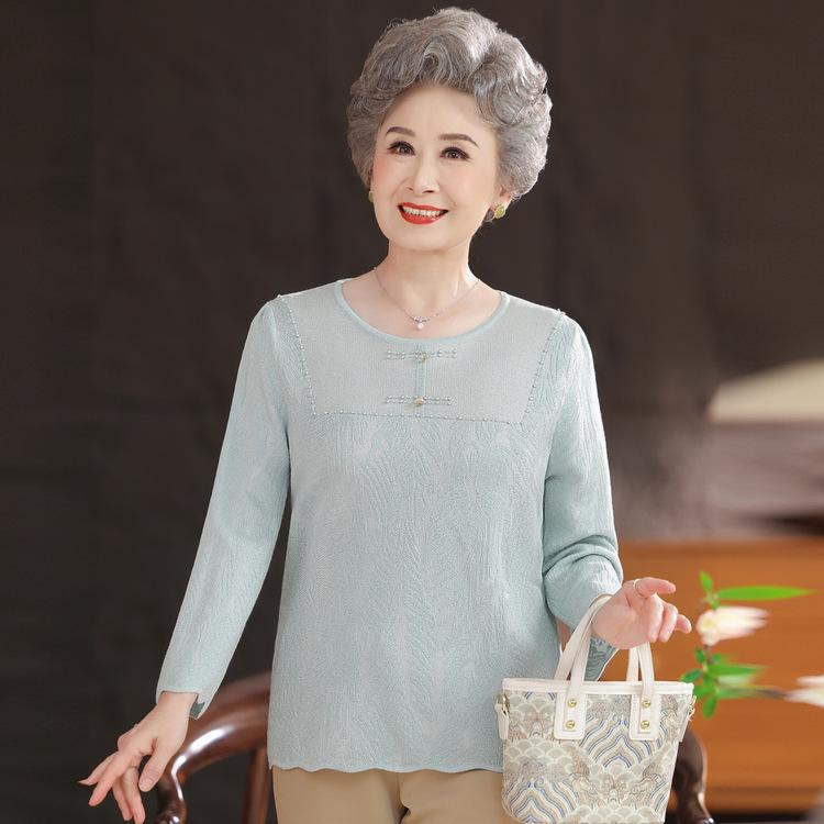 Mom Autumn and Winter Sweater Mother Dress Chinese Old Man Grandma Dress Fashionable Base Shirt Autumn New Top Women's Clothing