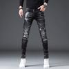 Light Luxury Splash Ink Jeans Men's Trend Ins Slim Small Leg Trousers Tide Retro Patches Men's Trousers