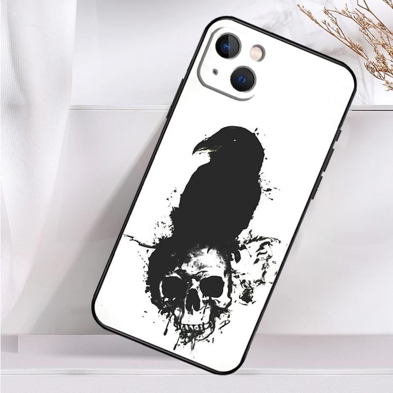 Crow Raven Dark Skull Case For iPhone 14 16 15 Pro Max 11 12 13 Mini 7 8 Plus X XR XS MAX Soft Shockproof Cover