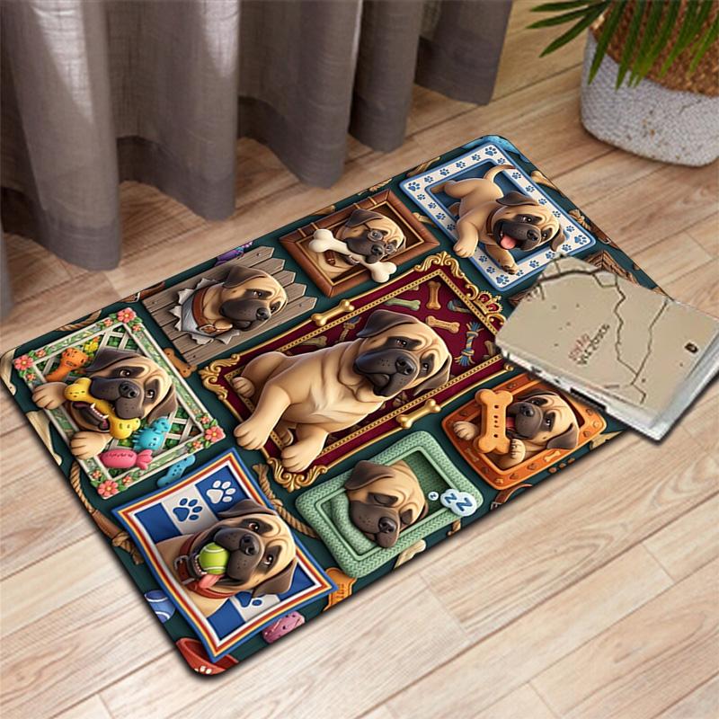 Pug Portrait Compilation Pattern Rug Floor Mat for Living Room or Bedroom Soft and Comfortable Carpet a Gift for Birthday and Holiday.