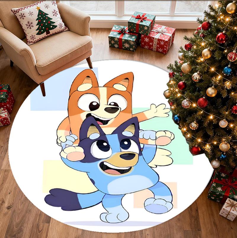 Bluey Pattern Round Rug, Indoor/Outdoor Mat, for Picnic, Gameroom, Bedroom, Office, Living Room, Home Decor Carpet, Birthday Gift