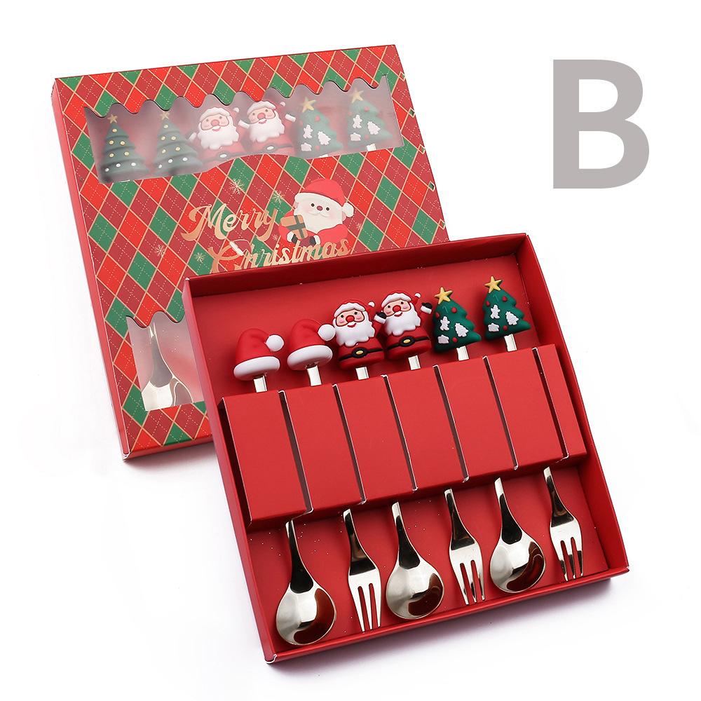 Christmas Spoon Set Cute Coffee Spoon Creative Stirring Spoon Fork Dessert Fork Christmas Gift Box Cutlery 4-Piece