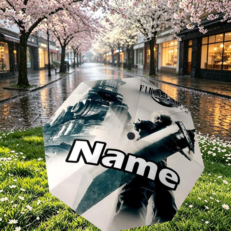 Custom Name Personalized Final Fantasy Print Umbrella, Auto Open Close, 8‑Rib Sturdy Frame, Commute Camping Hiking Use, Birthday Gift
