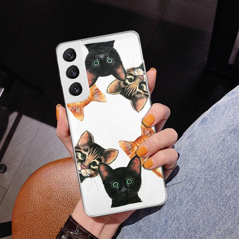 Кот Милый Котёнок Мультяшный Чехол для Телефона для Samsung Galaxy S26 S25 Edge S23 S24 Ultra S22 Plus S21 S20 FE Уникальная Крышка Мягкий Чехол Gal