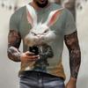Summer Round Neck 3D Fun Cartoon Rabbit Print Top Fashionable Casual Short Sleeved Men's T-shirts