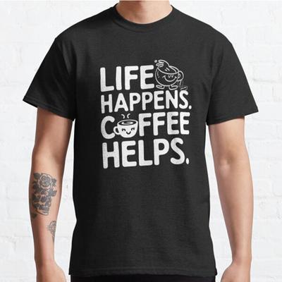 Мужская мода повседневная с короткими рукавами Life Happens Coffee Helps черные футболки большие футболки