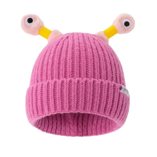 Cute Knitted Beanie Hat with Eyes Wear Resistant Solid Color LED Glowing Funny Cartoon Winter Warm Hat