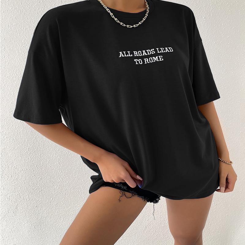 Все дороги ведут в Рим, женская футболка с буквенным принтом, свободная летняя футболка оверсайз с короткими рукавами, дышащая футболка из 100% хлопка, топы с круглым вырезом