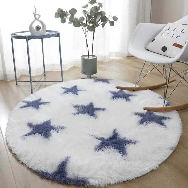 Amazon Round Silk Wool Carpet Nordic Tie-Dye Plush Non-Slip Mat Simple Living Room Carpet Bedroom Under Bed Carpet