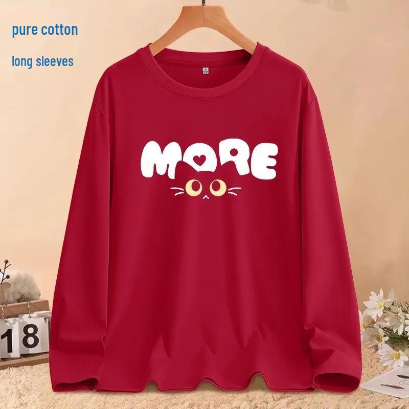 Женская футболка с длинным рукавом из 100% чистого хлопка, свободного кроя в корейском стиле - Круглый вырез, идеально подходит для весны и осени, унисекс.