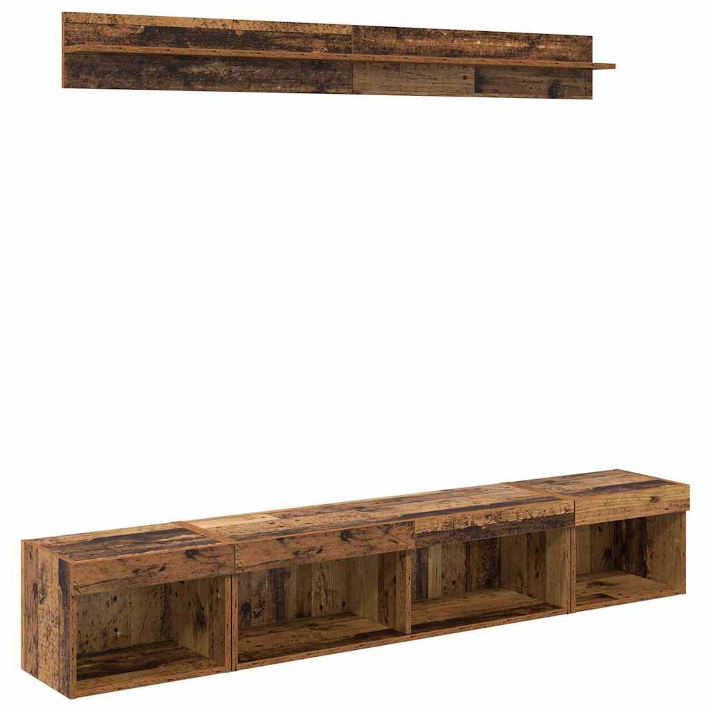 TV Wall Shelf Set with LED 5 pcs Reclaimed Wood Effect Particleboard