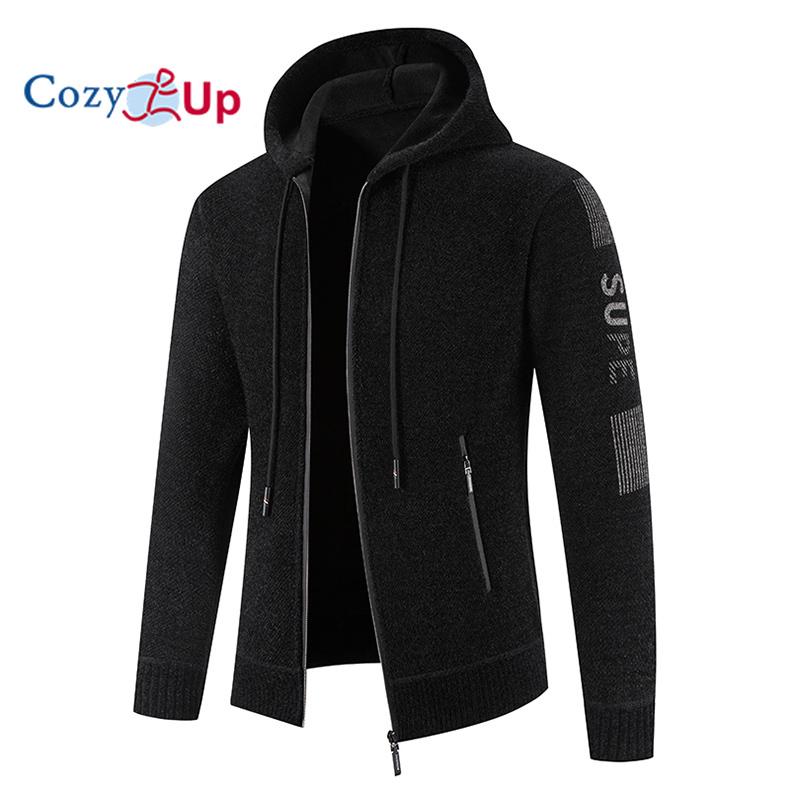 Cozy Up Свитер с длинными рукавами, мужской вязаный утолщенный флисовый мягкий кардиган приталенного кроя с капюшоном