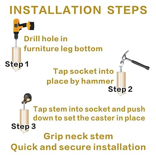 2-дюймовые поворотные шариковые ролики на ножке, набор из 4 роликов для антикварной мебели с гнездом, ролики из цельной латуни со ножкой