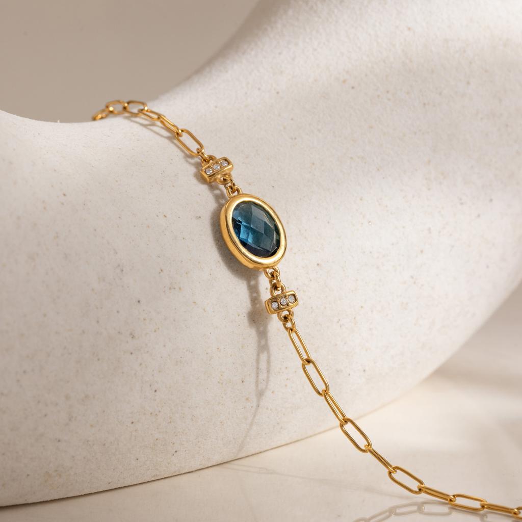 J&D Jewelry Позолоченная нержавеющая сталь 18K Синий двусторонний кулон-черепаха с раковиной Кристальный браслет с белыми стразами Женские подарки