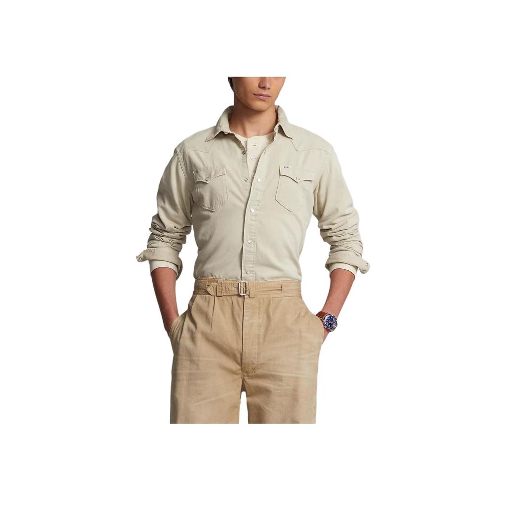 Polo Ralph Lauren однобортная однотонная свободная повседневная рубашка с длинным рукавом мужские рубашки цвета хаки 710907358-003