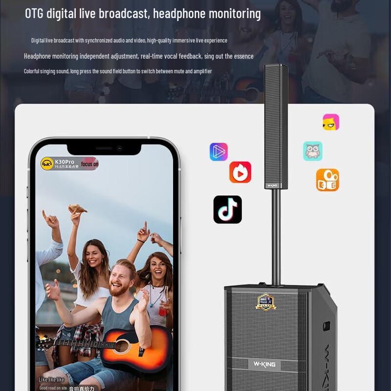 W-King K30Pro Мощная уличная сценическая Bluetooth-колонка CN вилка (адаптер в комплекте) (Китайская версия)