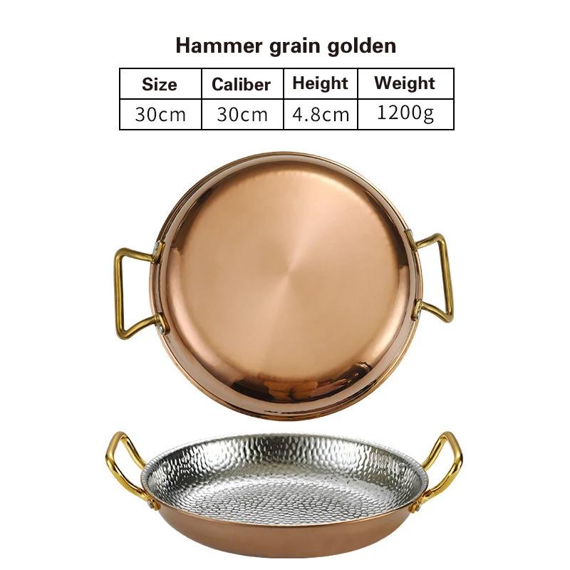 Кастрюля для испанского риса с морепродуктами из нержавеющей стали 304 Коммерческая тарелка для раков Кастрюля с плоским дном для тушеного риса Сковорода с двумя ручками для жарки хот-пот