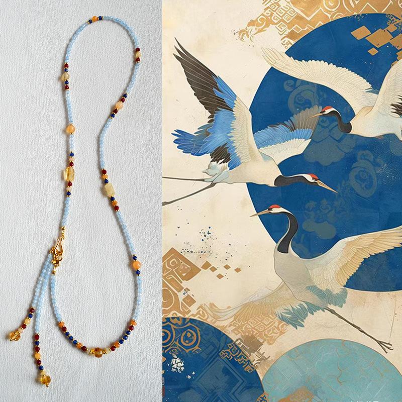 Оригинальное дизайнерское китайское нишевое ретро-колье с кисточками из натурального камня, съемное, многоразовое, на цепочку для свитера