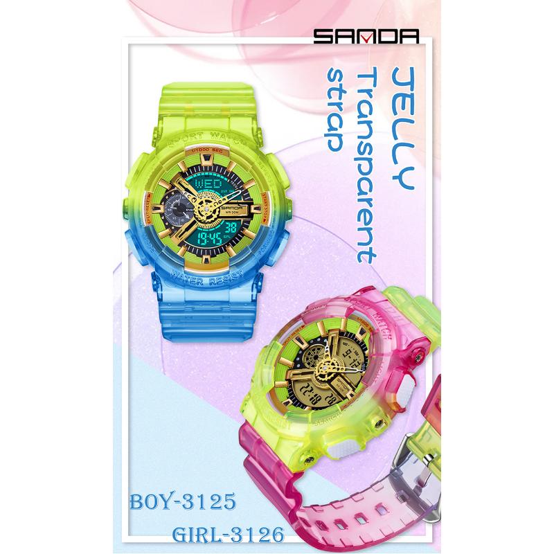 SANDA New Product Gradient Multiple Colors Frozen Couple Style Men's and Women's Fashion Trend Multi -functional Waterproof Electronic Watches