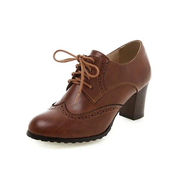 2024 Autumn Women Oxford Lace Up Shoes Vintage Round Toe Women Ankle Boots England Style High Heels Ladies