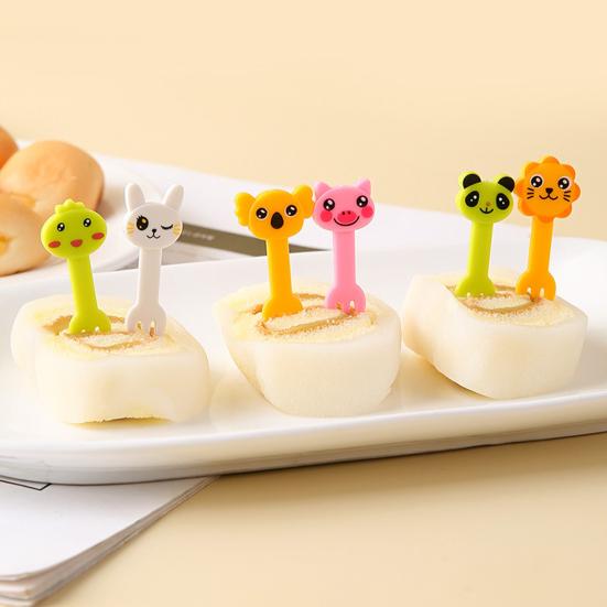 7/10Pcs Fruit Fork Anti-scratch Burr-free Comfortable Grip Non-breakable Non-slip Cute Cartoon Animal Shape Bento Stick