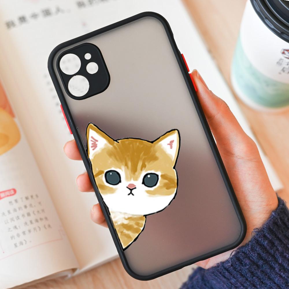 Милый Мультяшный Кот Чехол для Телефона Для iPhone 17 16 15 11 12 14 13 Pro Max Mini X XS XR 7 8 Plus 16E Ударопрочный Жесткий Матовый Чехол Fundas