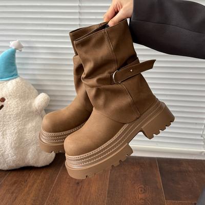 Женские брюки-ботинки новые тонкие ботинки Мартина ретро мода толстый каблук жареная улица Майяр ботинки