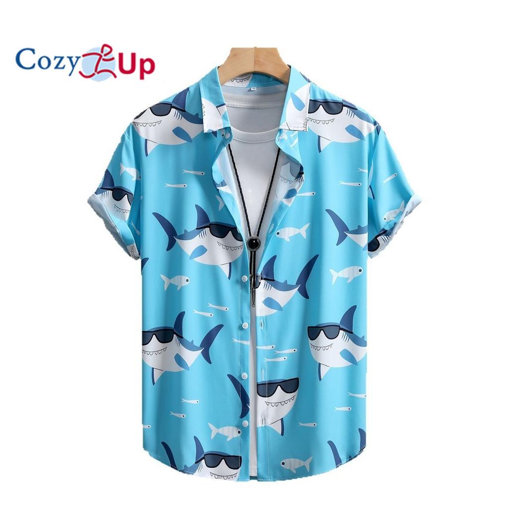 Мужская рубашка с коротким рукавом с принтом акулы, мужская рубашка, лето 2025, новинка