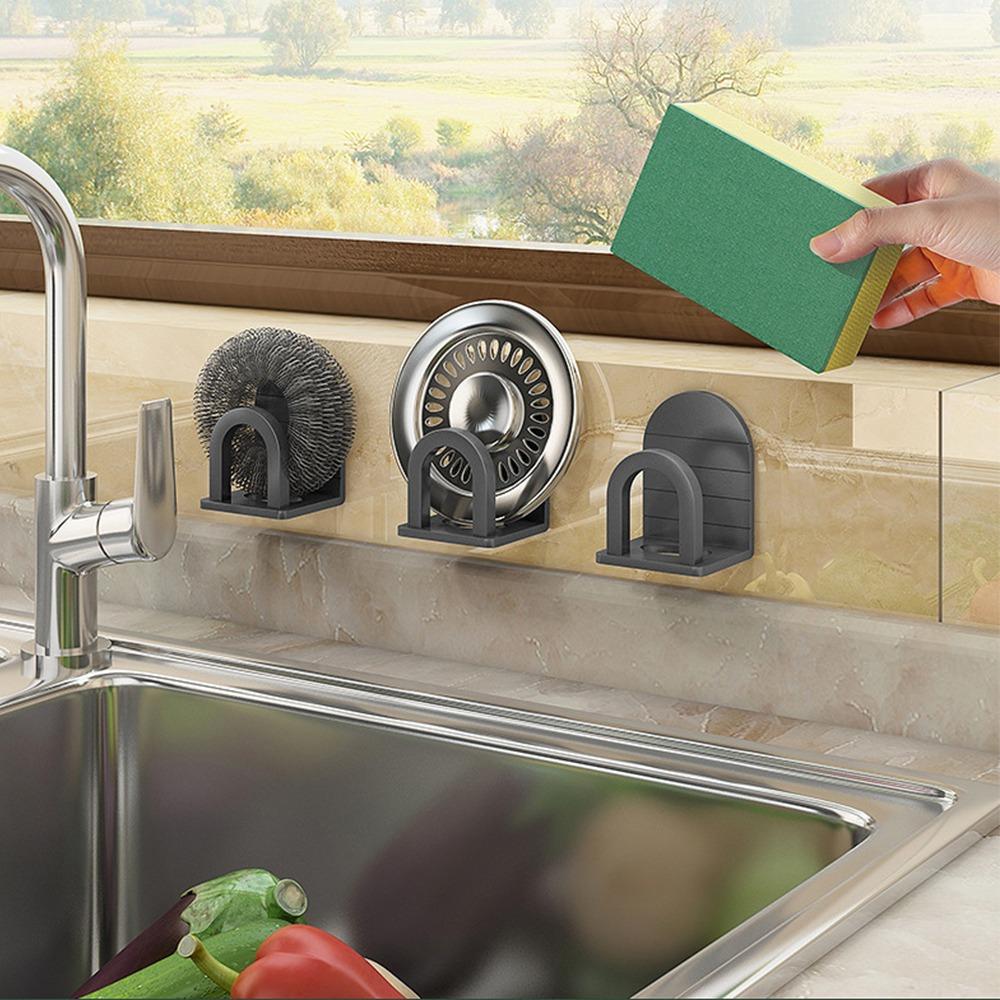 Самоклеящийся держатель для губки для раковины, алюминиевый держатель для хранения губки для кухонной раковины