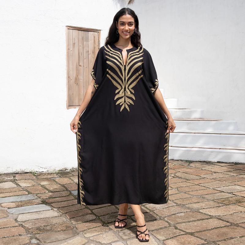 Женская мода лето весна цветочный узор принт рукава 1/2 V-образный вырез свободная талия повседневные платья