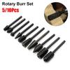 5/10Pcs Black Grey Rotary Burr Set 6mm Shank Grinding Head Drill Bits  for Woodworking Root Carving