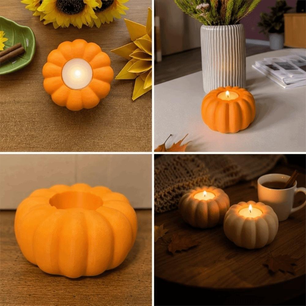 3D Printed Pumpkin Tealight Holder Vintage Ambient Candle Stand Tabletop Candlestick Living Room