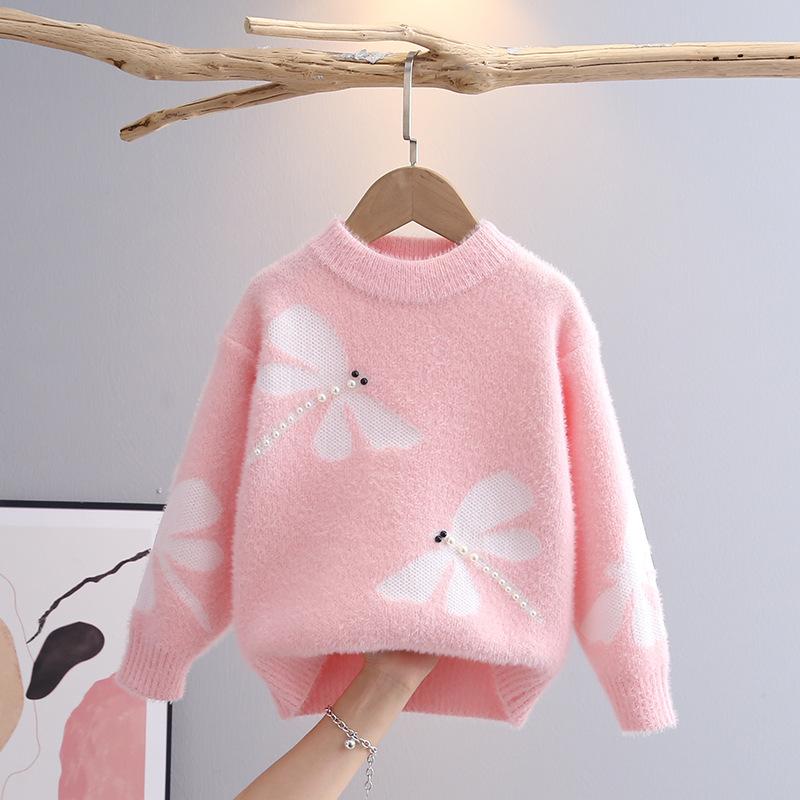 Girls' Sweaters Autumn and Winter Pullover Girls' Round Neck Tops Fashion Bottoming Mink Fleece Pullover