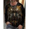Design Trendy Men's Animal 3D Digital Printed Men's Round Neck Long Sleeved T-shirt Casual American T-shirt