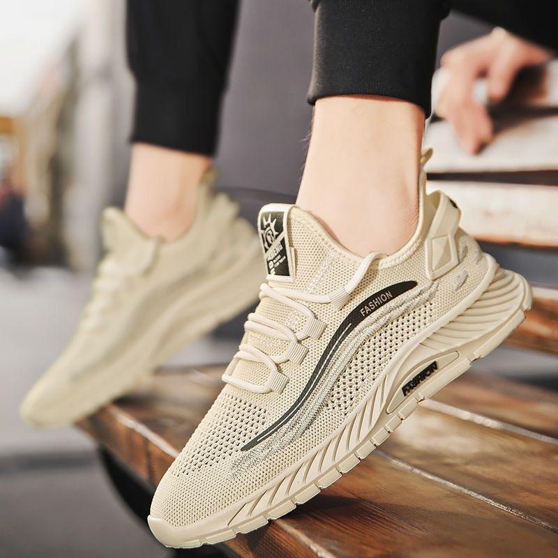 Flying Woven Men's Shoes Summer Breathable Running Sports Shoes Green Men's Soft-soled Versatile Men's Shoes Casual Mesh Shoes