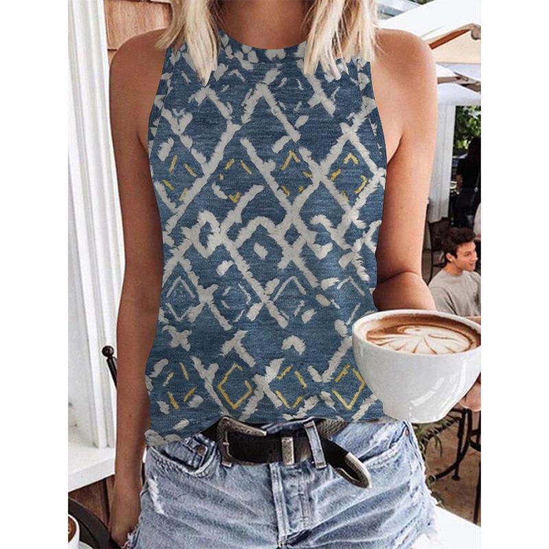Женская футболка без рукавов с геометрическим этническим принтом 3D, уличная одежда, топ в стиле Y2K, майка без плеч, сексуальная футболка
