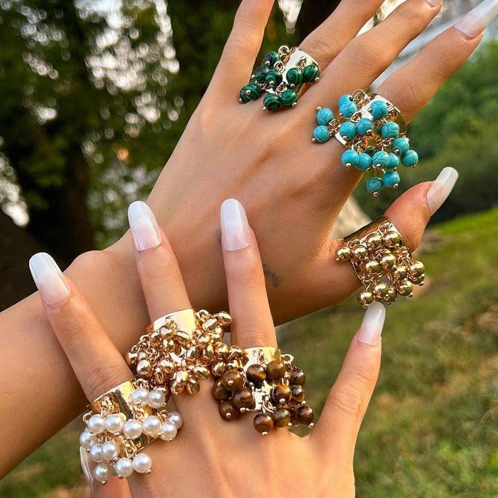 Colored Open Finger Ring Beads Ball Fashion Ring Exaggerated Small Ball Ring