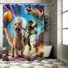 Creative Cat And Dinosaur Shower Curtain With Cosmic Background Add A Touch Of Fantasy To Bathroom Decor Enhance Home Atmosphere