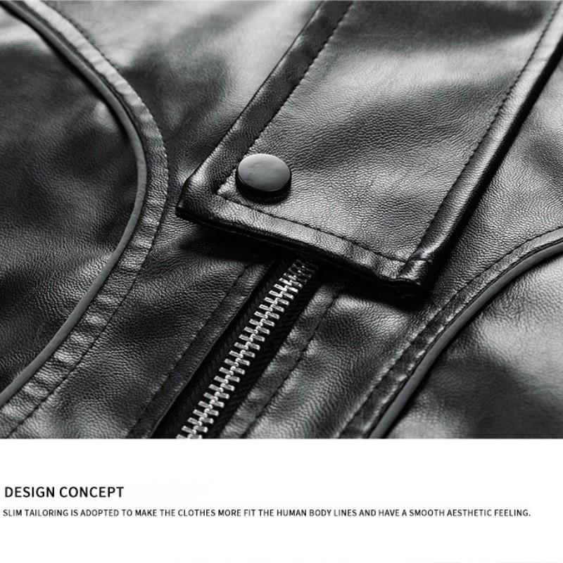 Осенне-зимняя новая мужская куртка из искусственной кожи, мотоциклетная куртка с воротником-стойкой, корейская облегающая модная мужская одежда