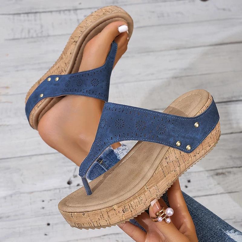 Fashion Clip Toe Wedge Heel Sandals for Women 2025 Summer Thick Bottom Beach Slippers Woman Plus Size Fashion Platform Sandalias Mujer