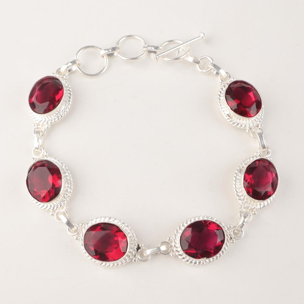 Розовый рубеллит драгоценный камень 925 стерлинговое серебро ювелирные изделия ручной работы женский браслет 8,5" RB-2-10