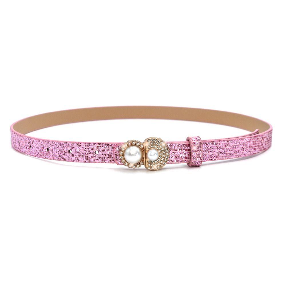 Bling Bling PU Leather Belt Glitter Pearl Buckle Belt Women Fashion Waist Strap