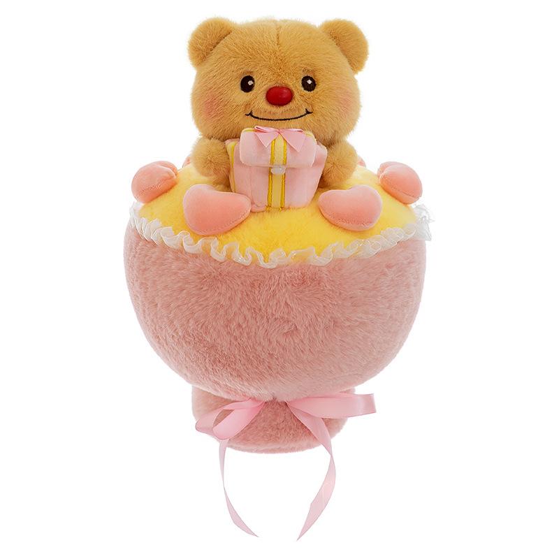 Cute Butter Bear Plush Toy Doll Transform Into A Bouquet Pillow Doll Chinese Valentine's Day Gift
